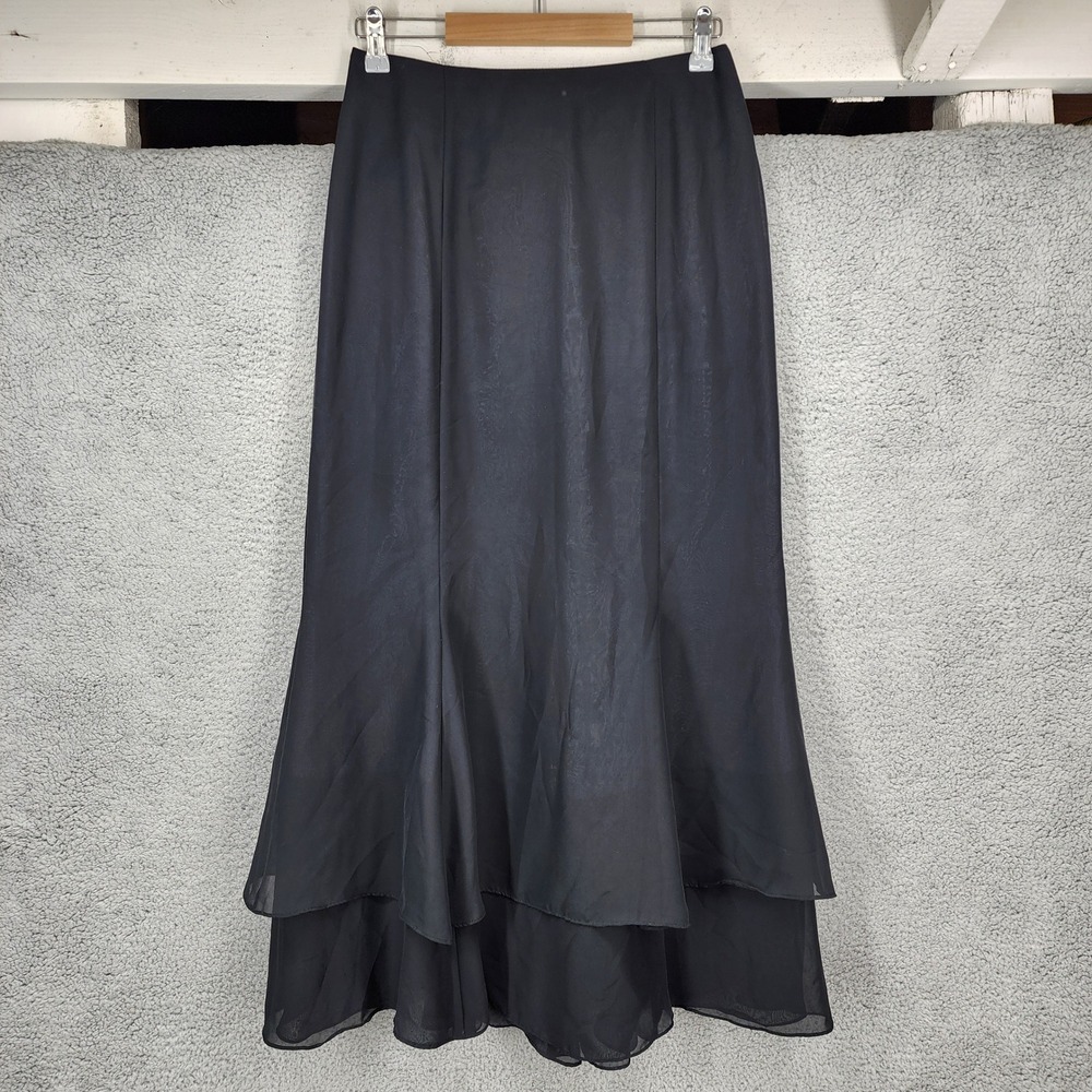 Adrianna Papell Eveningβ Essentials Black Tiered Chiffon Maxi Skirt Size 10